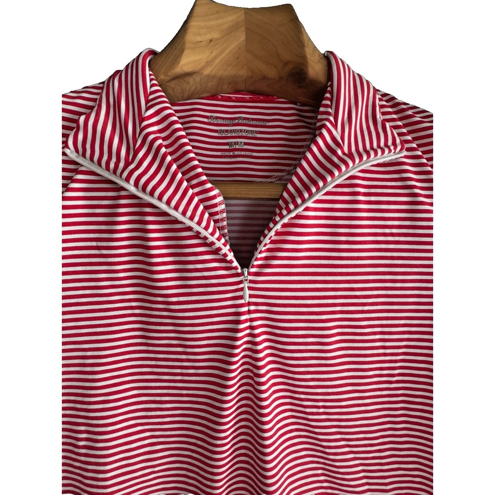 Tommy Bahama Island Zone Womens M Short Sleeve 1/4 Zip Red White Stripe Golf Top